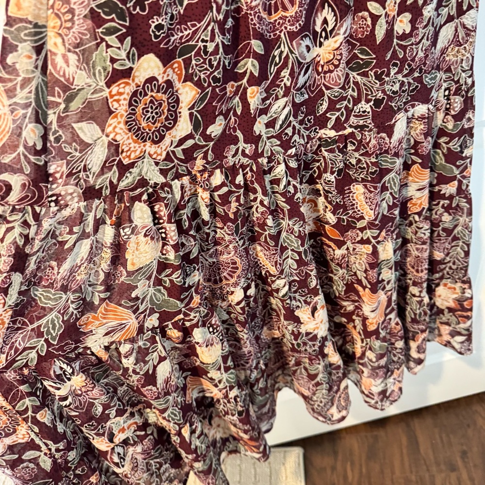 BB Dakota Long Sleeve fancy that floral maroon midi dress | XS - Picture 5 of 7
